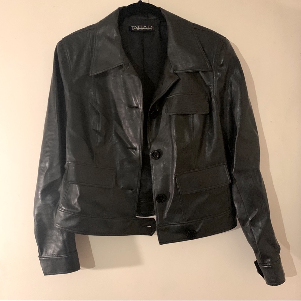 Tahari Faux Leather Moto Jacket